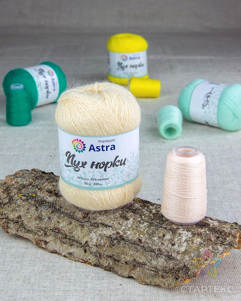 Пряжа Astra Premium 'Пух норки' (Mink yarn) 50гр 350м (80% пух, 20% нейлон) (нить 20гр в комплекте) (065 кремовый) арт. АРС-33372-1-АРС0001239816 3