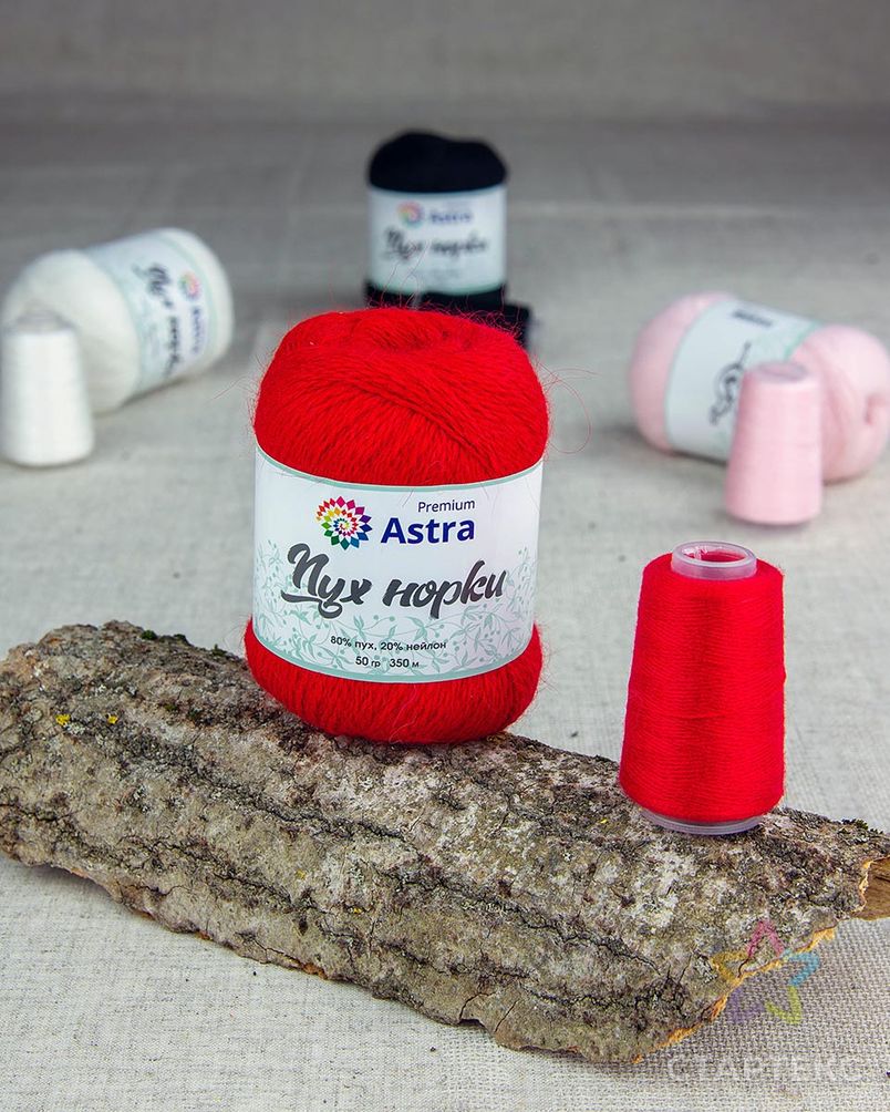 Пряжа Astra Premium 'Пух норки' (Mink yarn) 50гр 350м (80% пух, 20% нейлон) (нить 20гр в комплекте) (010 ярко-красный) арт. АРС-33377-1-АРС0001239821 3