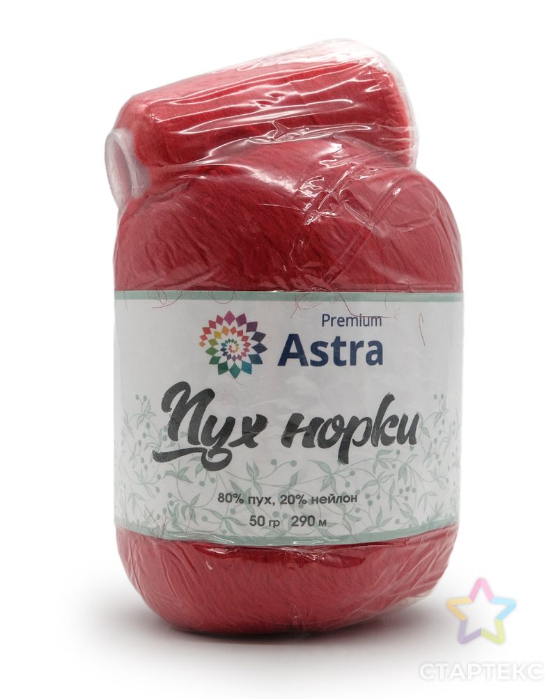 Пряжа Astra Premium 'Пух норки' (Mink yarn) 50гр 350м (80% пух, 20% нейлон) (нить 20гр в комплекте) (010 ярко-красный) арт. АРС-33377-1-АРС0001239821 4