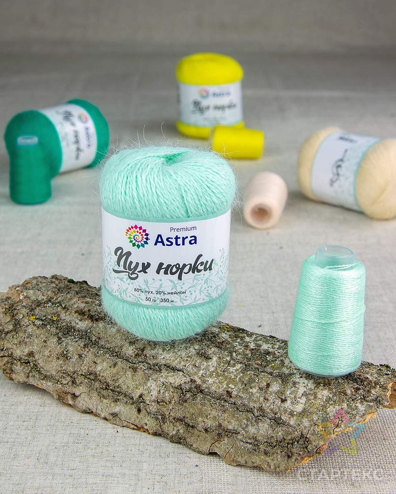 Пряжа Astra Premium 'Пух норки' (Mink yarn) 50гр 350м (80% пух, 20% нейлон) (нить 20гр в комплекте) (041 светлая мята) арт. АРС-33381-1-АРС0001239825 3