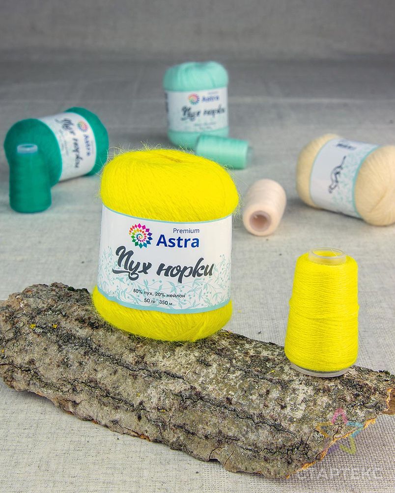 Пряжа Astra Premium 'Пух норки' (Mink yarn) 50гр 350м (80% пух, 20% нейлон) (нить 20гр в комплекте) (027 лимонный) арт. АРС-33382-1-АРС0001239826 3