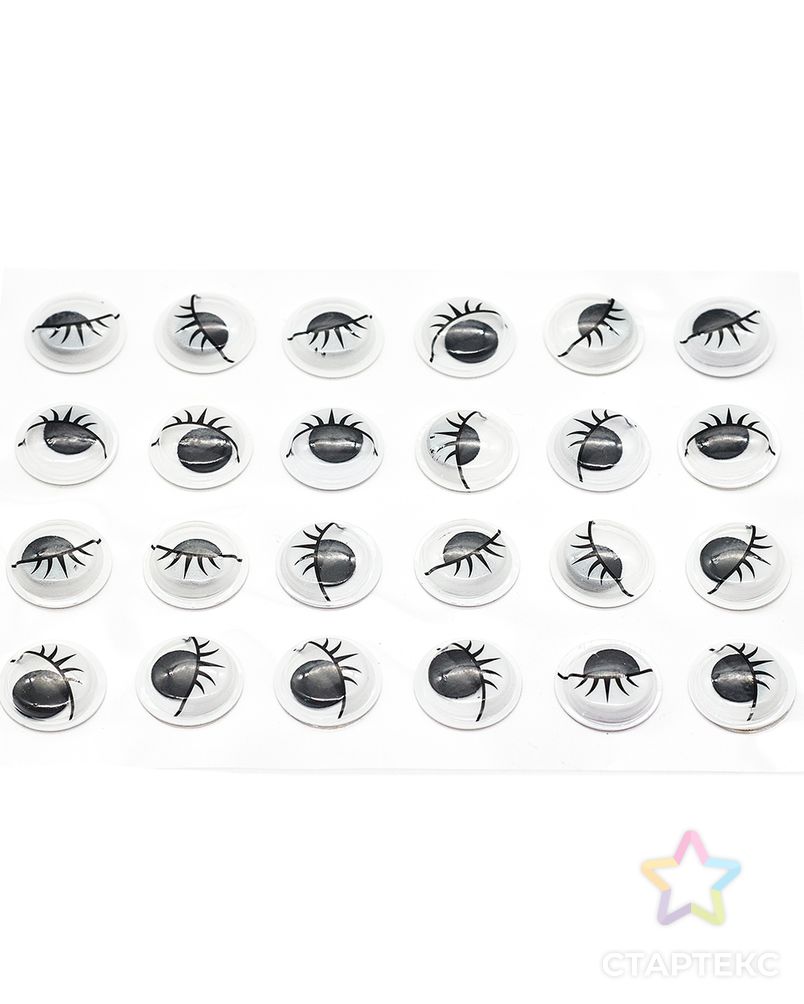 Глазки бегающие овальные на клеевой с ресничками 15мм, 24шт/упак, ч/б, Astra&Craft арт. АРС-37246-1-АРС0001239642