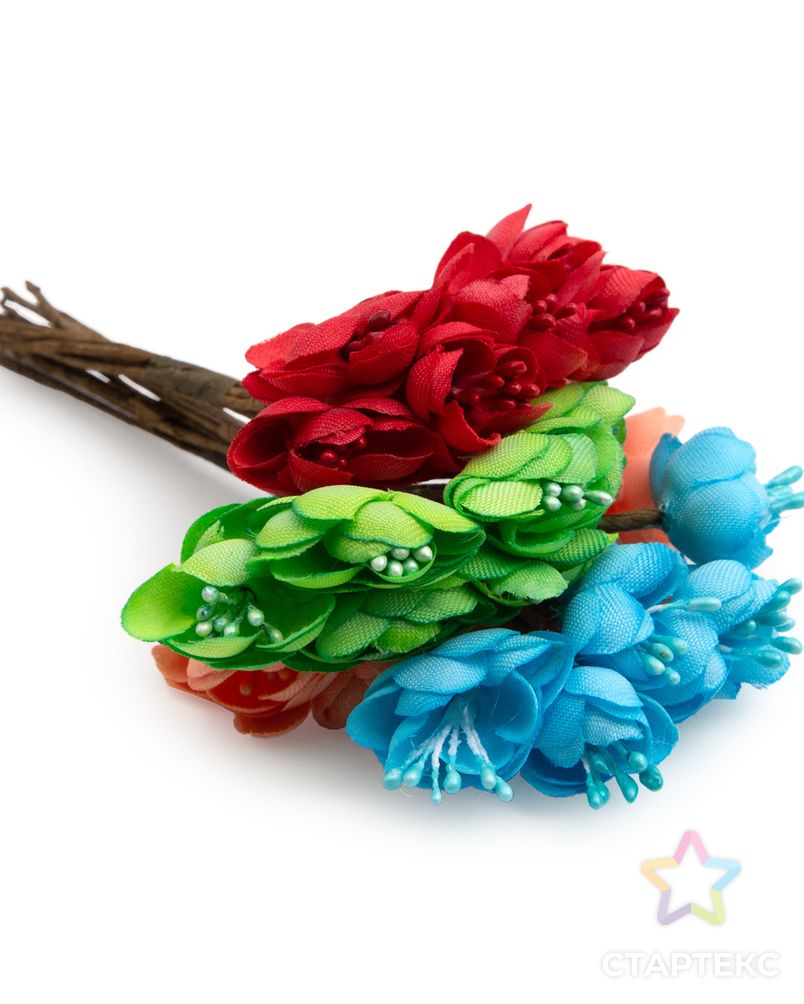 Декоративные мини-цветочки для декора и творчества 10 см, 5 шт, 5 цветов арт. АРС-40222-1-АРС0001268510 2