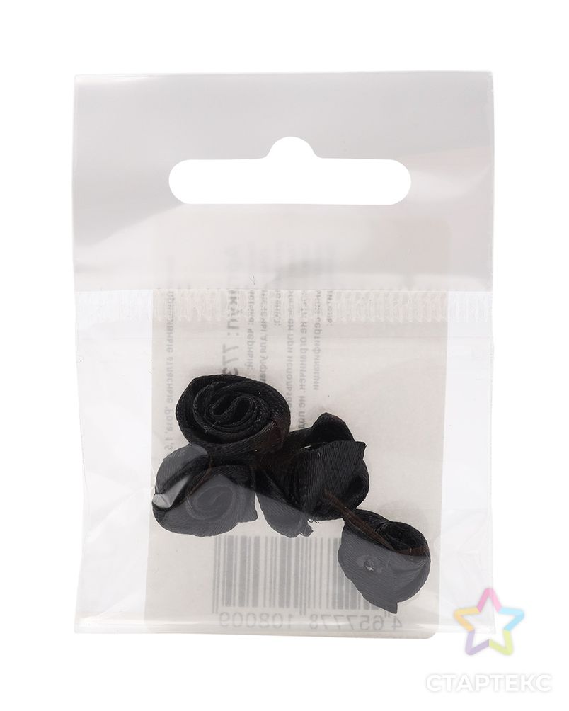 Цветы пришивные атласные 'Роза' 1,5 см, 4шт (черный) арт. АРС-41501-1-АРС0001269036 3