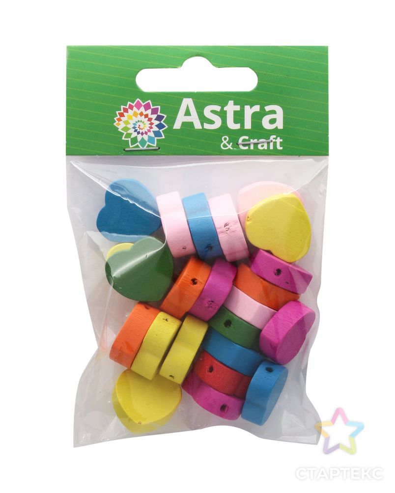 4AR405 Бусины деревянные, цветной микс,сердечки, 15гр/упак, Astra&Craft (яркий микс) арт. АРС-43073-1-АРС0001191615 2