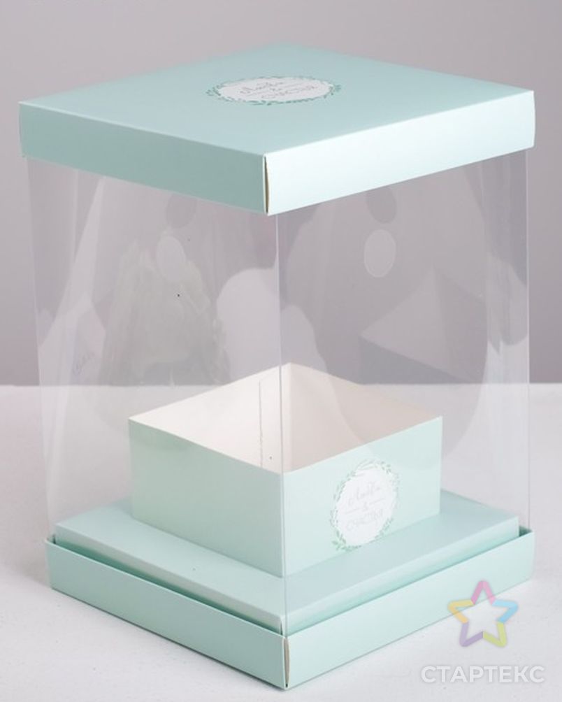 4515429 Коробка для цветов с вазой и PVC окнами, складная 'Любви и Счастья', 16*23*16см арт. АРС-49330-1-АРС0001272629 2