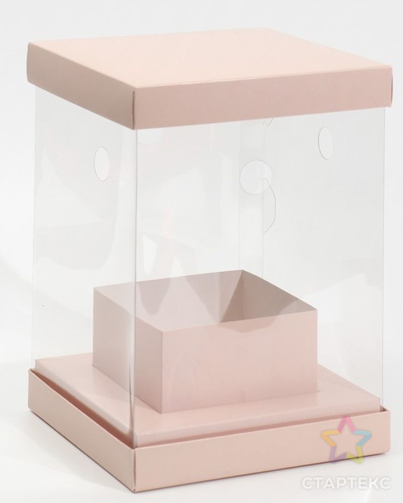 7647586 Коробка для цветов с вазой и PVC окнами, складная 'Бежевая', 16*23*16см арт. АРС-49331-1-АРС0001272630 2