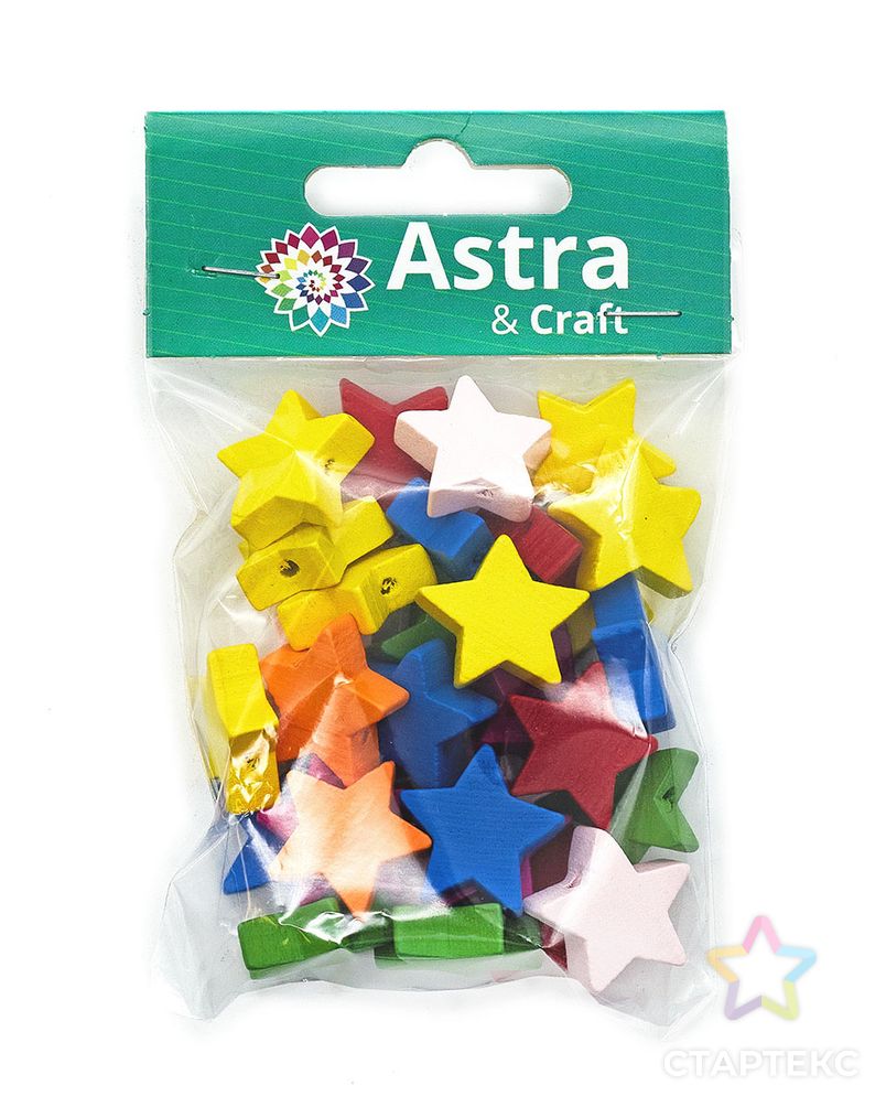 4AR2001 Бусины деревянные, цветные звездочки, 20 мм, 20гр, Astra&Craft (цветной микс) арт. АРС-51493-1-АРС0001235823 2