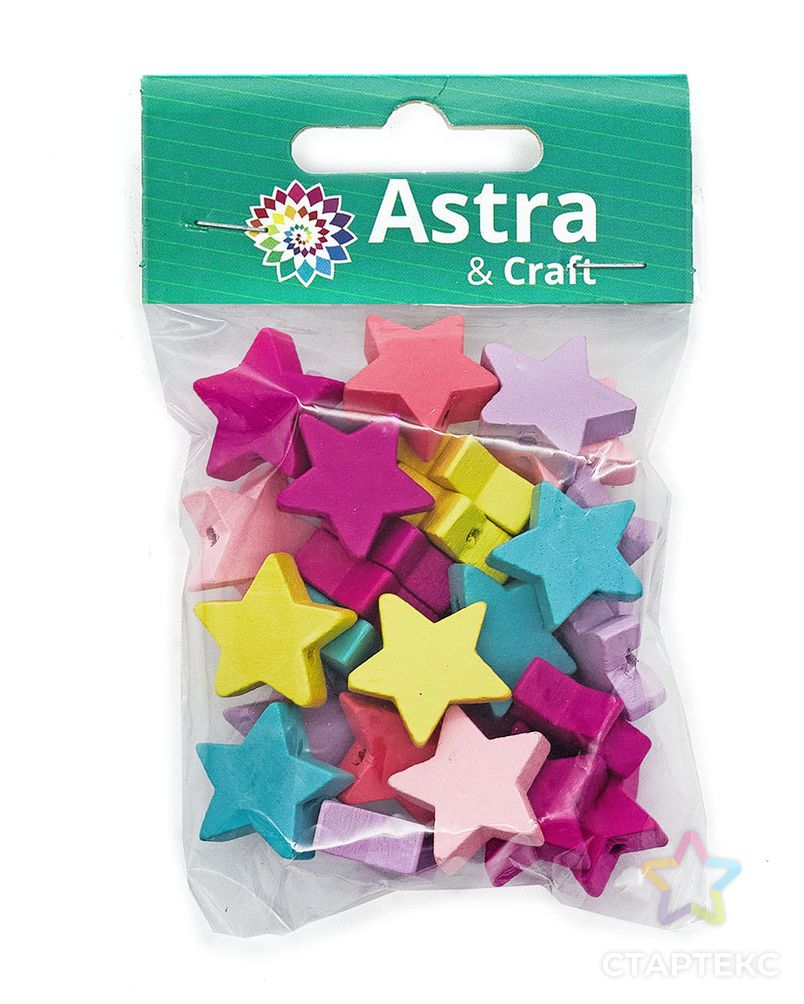 4AR2001 Бусины деревянные, цветные звездочки, 20 мм, 20гр, Astra&Craft (светлый микс) арт. АРС-51494-1-АРС0001235824 3