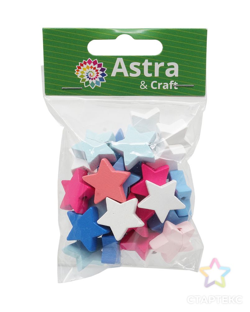 4AR2001 Бусины деревянные, цветные звездочки, 20 мм, 20гр, Astra&Craft (сине-розовый микс) арт. АРС-51495-1-АРС0001235825 3