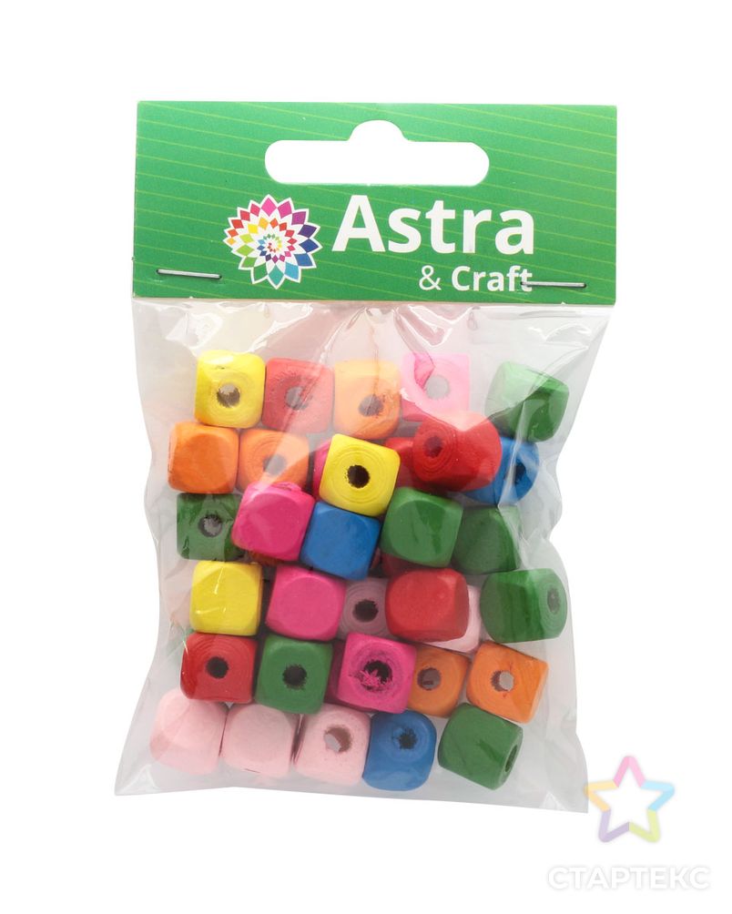 4AR397 Бусины деревянные, цветной микс,куб, 10мм, 18гр/упак, Astra&Craft (Яркий микс) арт. АРС-51622-1-АРС0001191604 2