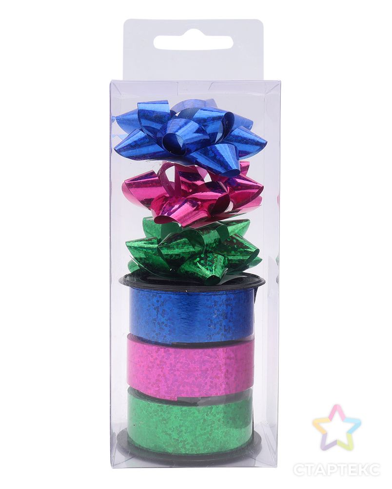 AR397 Набор для упаковки (3 ленты + 3 бантика) (синий/розовый/зеленый) арт. АРС-52211-1-АРС0001279387 3