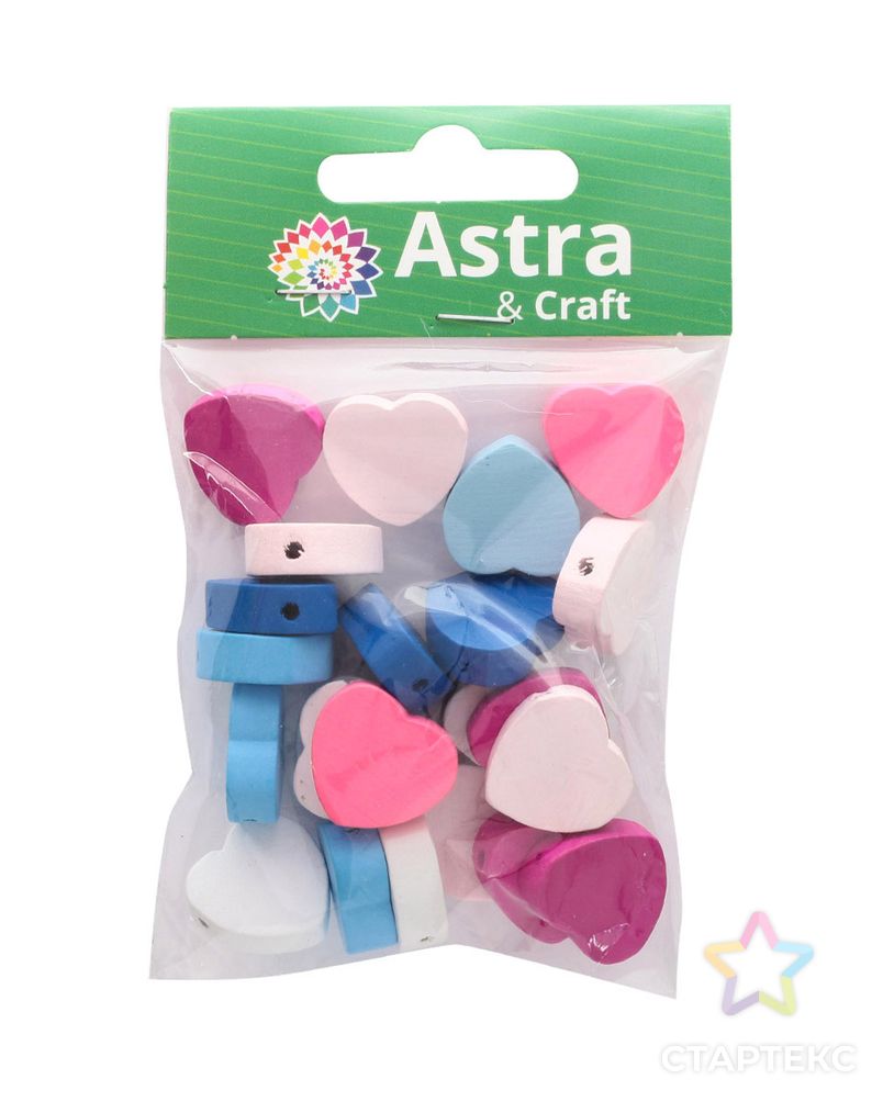4AR405 Бусины деревянные, цветной микс,сердечки, 15гр/упак, Astra&Craft (сине-розовый микс) арт. АРС-52425-1-АРС0001191616 2