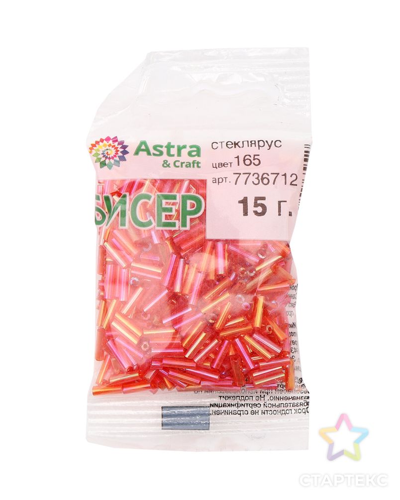 Стеклярус Astra&Craft 5мм, 15г (165 красный/прозрачный, радужный) арт. АРС-53294-1-АРС0001281248 3