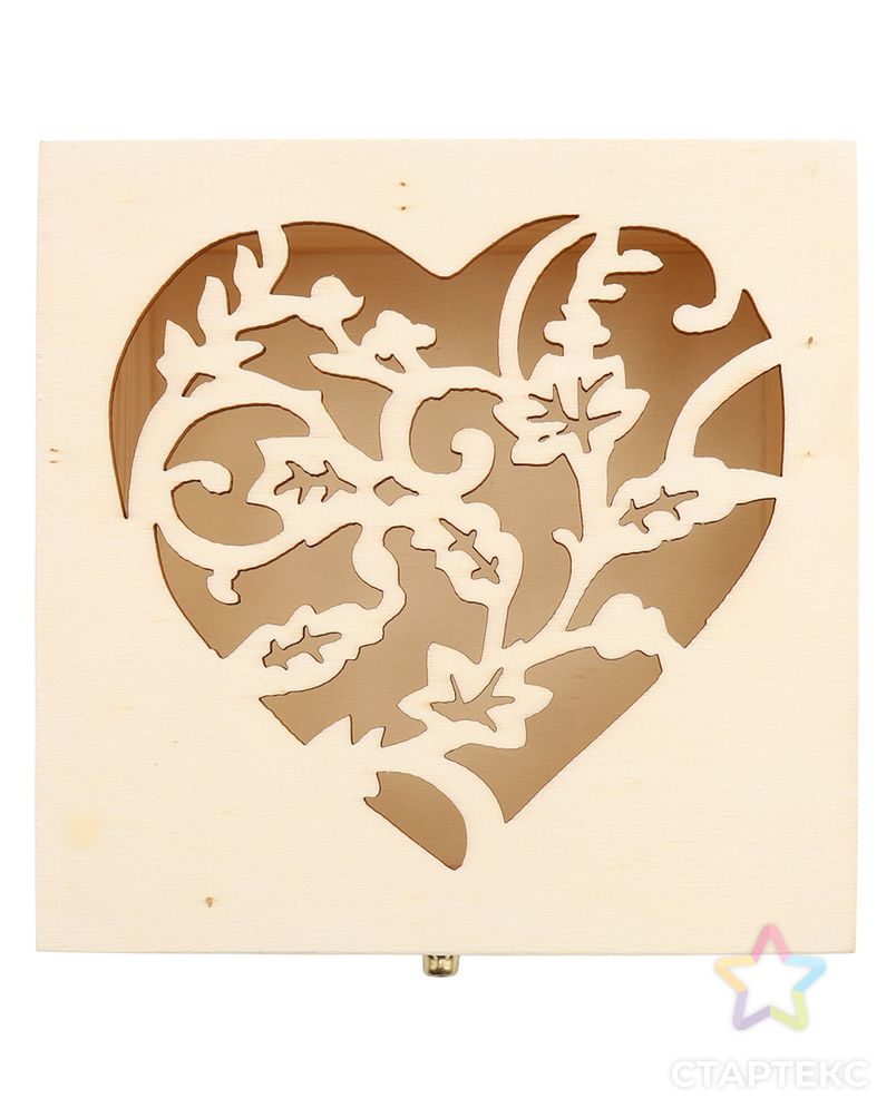 LYE231115 Шкатулка деревянная с окошком Сердце с узорами, 12,5*12,5*7см арт. АРС-54559-1-АРС0001278990 2