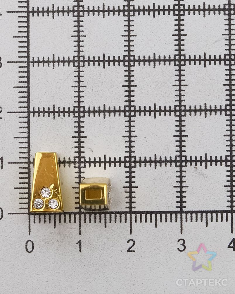 Концевик для шнура металлический со стразами, 11*6,5мм 4-х гран., d=2,5/4мм, 4шт, золото арт. АРС-55042-1-АРС0001284868 4