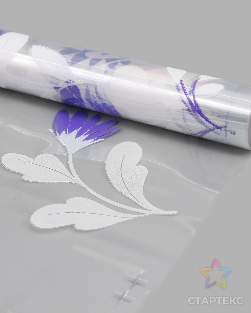 Пленка прозрачная двухцветная с рисунком Полевые цветы бело- сиреневая 70см*9,14м +/- 5% арт. АРС-55465-1-АРС0001285710 2