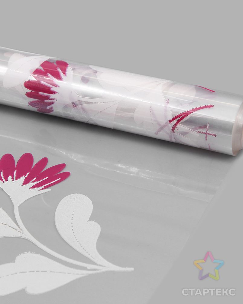 Пленка прозрачная двухцветная с рисунком Полевые цветы бело- фуксия 70см*9,14м +/- 5% арт. АРС-55466-1-АРС0001285711 2