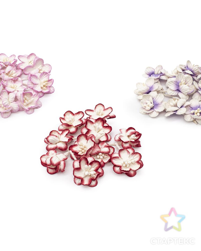 Набор цветки вишни из бумаги, розово-белый, красно-белый, фиолетово-белый, 30 шт, Астра арт. АРС-31430-1-АРС0001230386 2