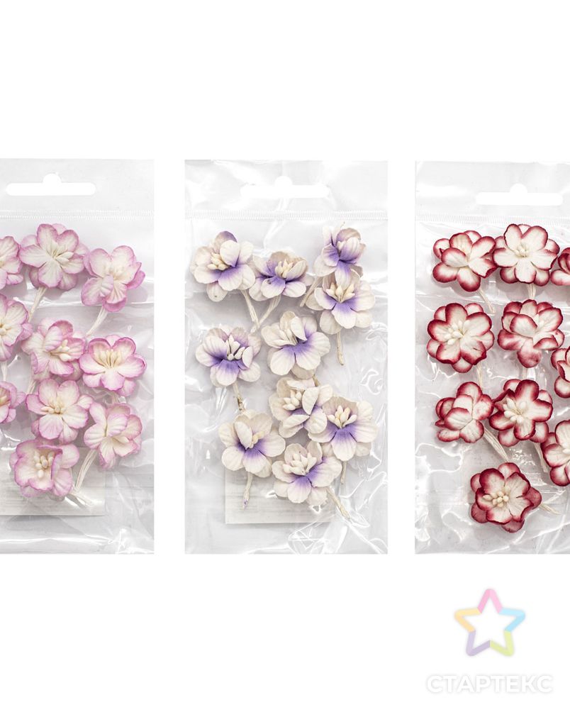 Набор цветки вишни из бумаги, розово-белый, красно-белый, фиолетово-белый, 30 шт, Астра арт. АРС-31430-1-АРС0001230386 3
