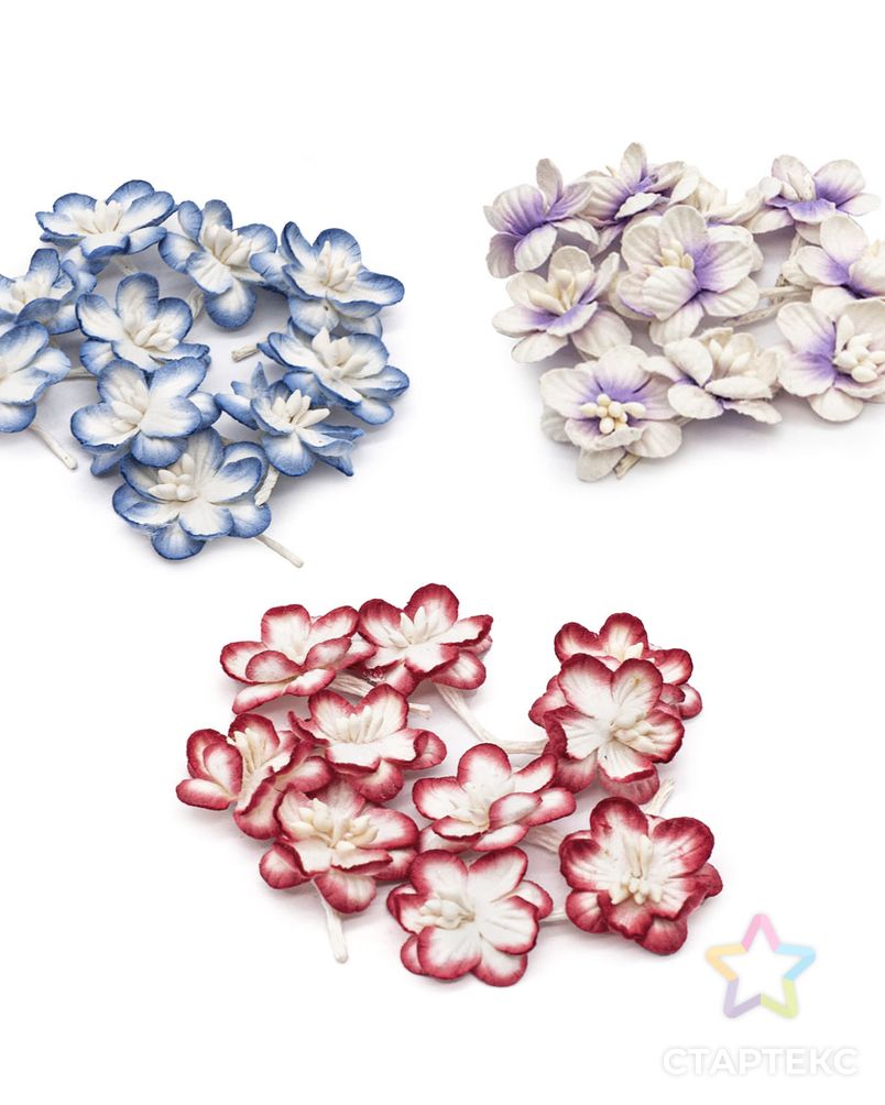 Набор цветки вишни из бумаги, бело-синий, красно-белый, фиолетово-белый, 30 шт, Астра арт. АРС-31452-1-АРС0001230390 2