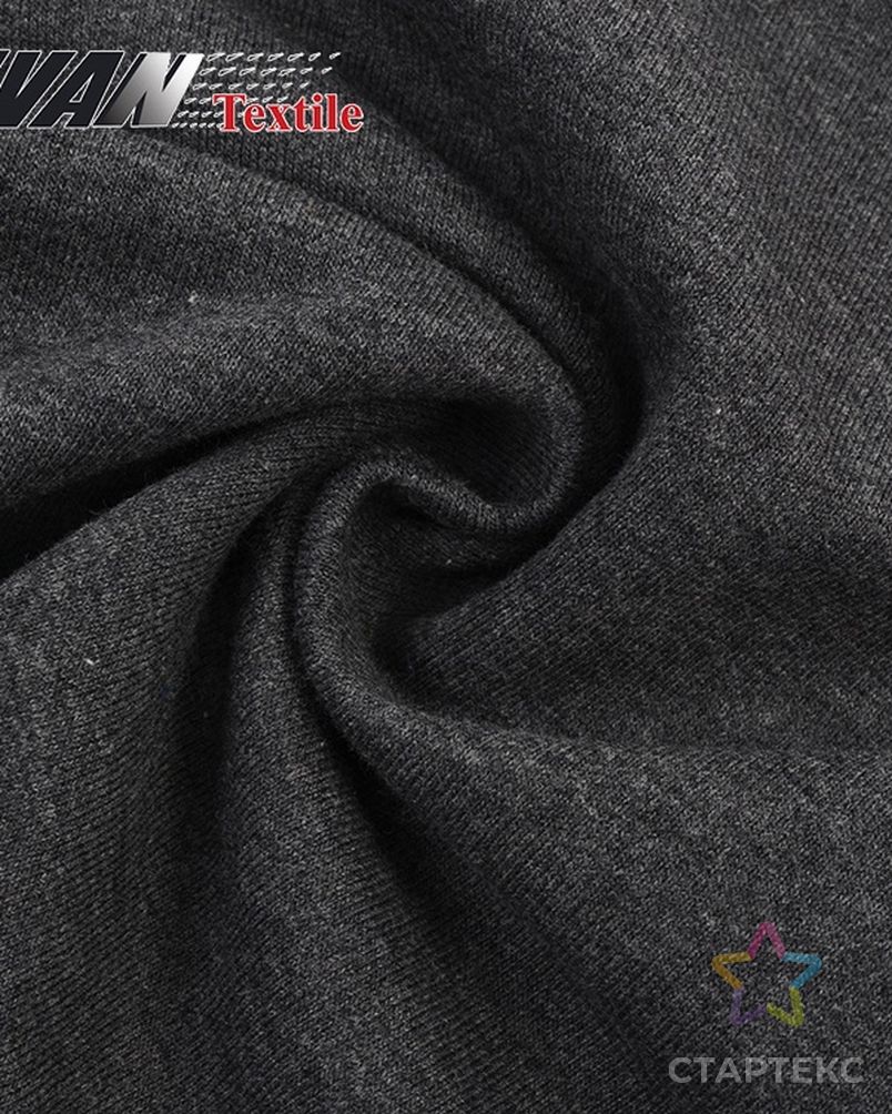 New 390 gsm knit fleece black polyester cotton brushed melange french terry CVC fabric for shirt арт. АЛБ-97-1-АЛБ001600083552683
