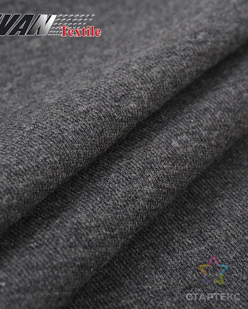 New 390 gsm knit fleece black polyester cotton brushed melange french terry CVC fabric for shirt арт. АЛБ-97-1-АЛБ001600083552683 4