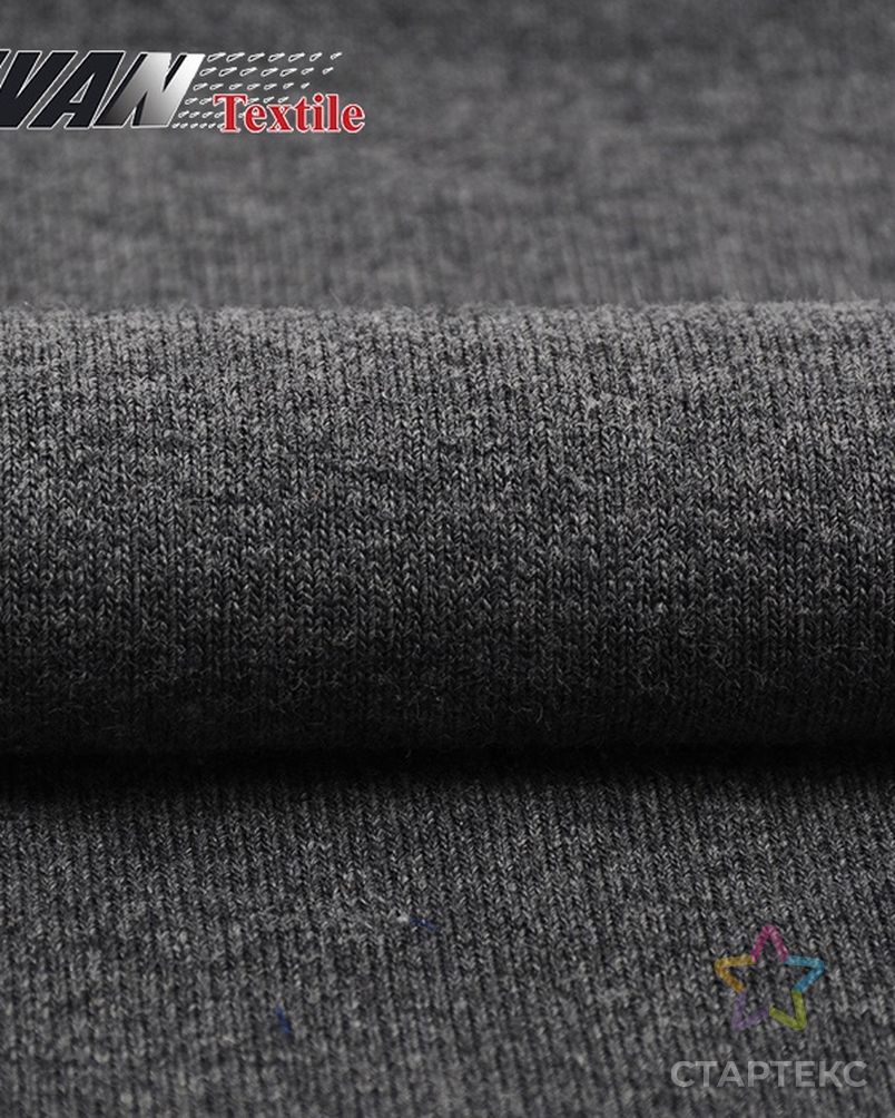 New 390 gsm knit fleece black polyester cotton brushed melange french terry CVC fabric for shirt арт. АЛБ-97-1-АЛБ001600083552683 5