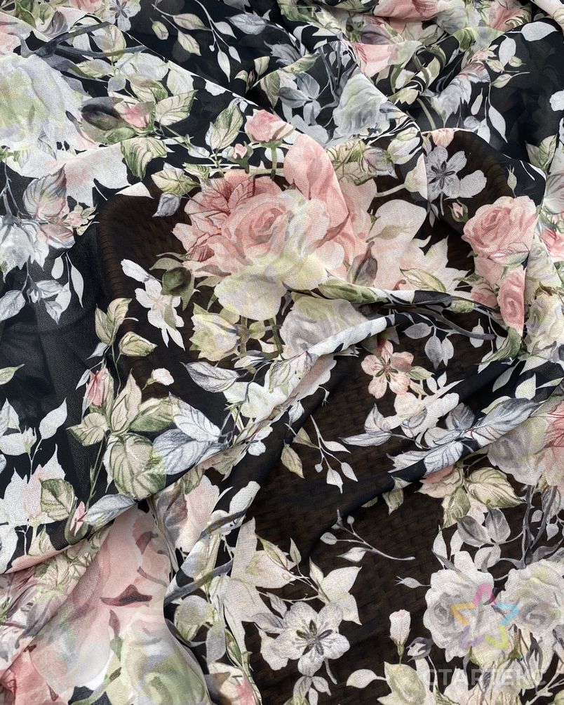 2021 летняя ткань, ткань с цветочным принтом, 100% полиэстер, шифоновая ткань с жемчугом для женского платья и одежды арт. АЛБ-487-1-АЛБ001600223008349 4