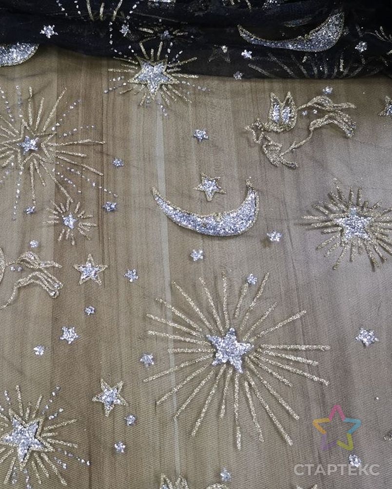 Блестящий дизайн Moon Stars Unicorn Печатный Блестящий тюль сетчатая ткань для рождественского платья/юбки арт. АЛБ-1599-1-АЛБ000062181014521 5