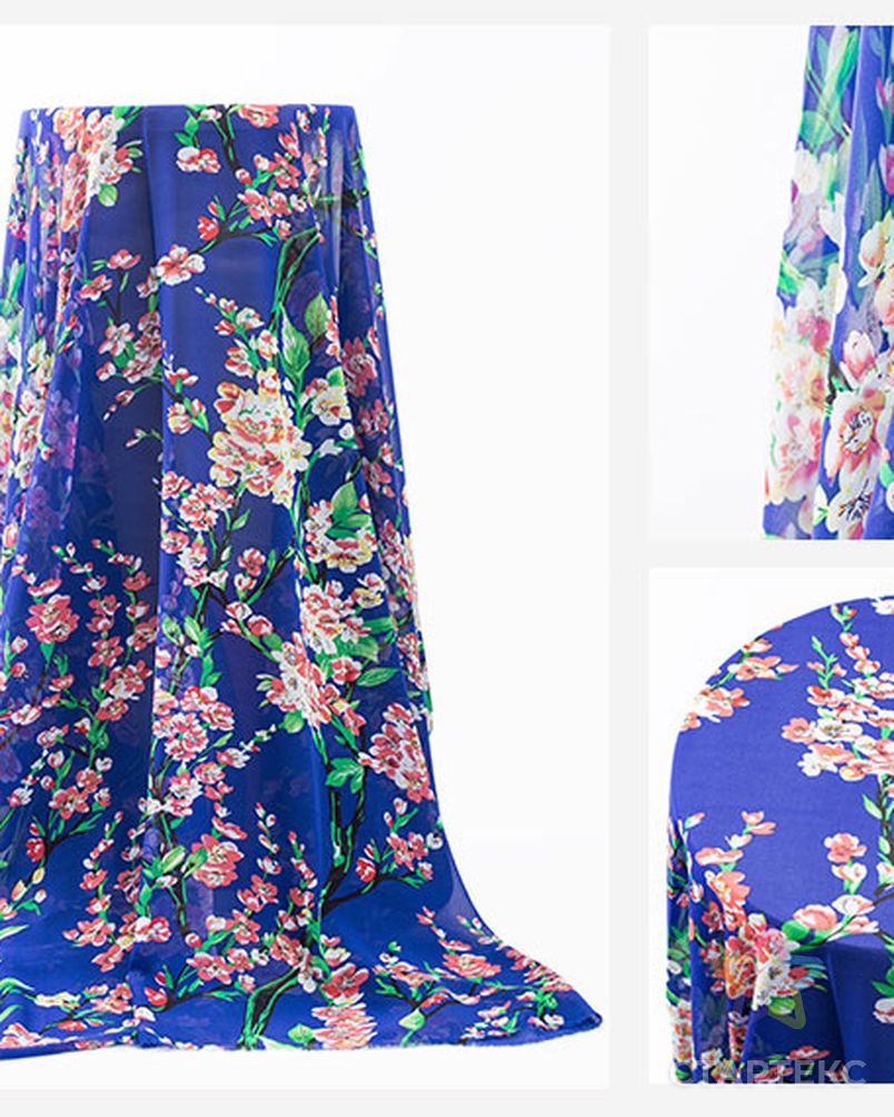 Высококачественная дышащая мягкая шифоновая ткань жоржет с цветочным принтом для женского платья арт. АЛБ-1719-1-АЛБ000062402875732 5