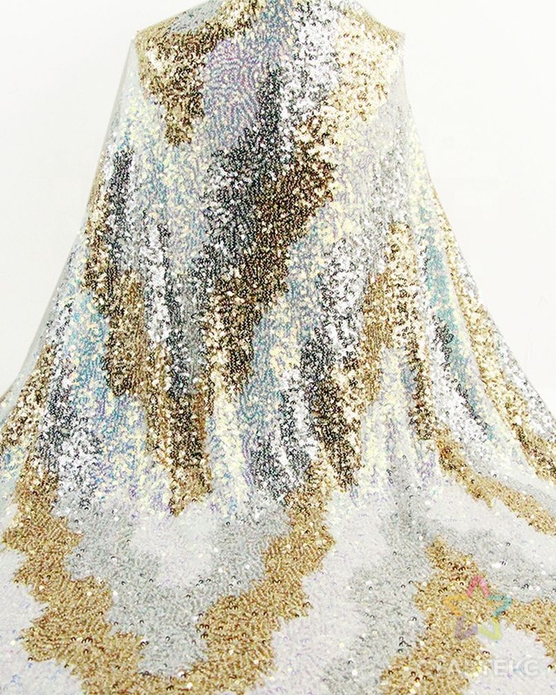 Вечернее платье с V-образной вышивкой и геометрическим рисунком, новая синяя ткань с блестками 3 мм, 2020 арт. АЛБ-1766-1-АЛБ000062452471447 3