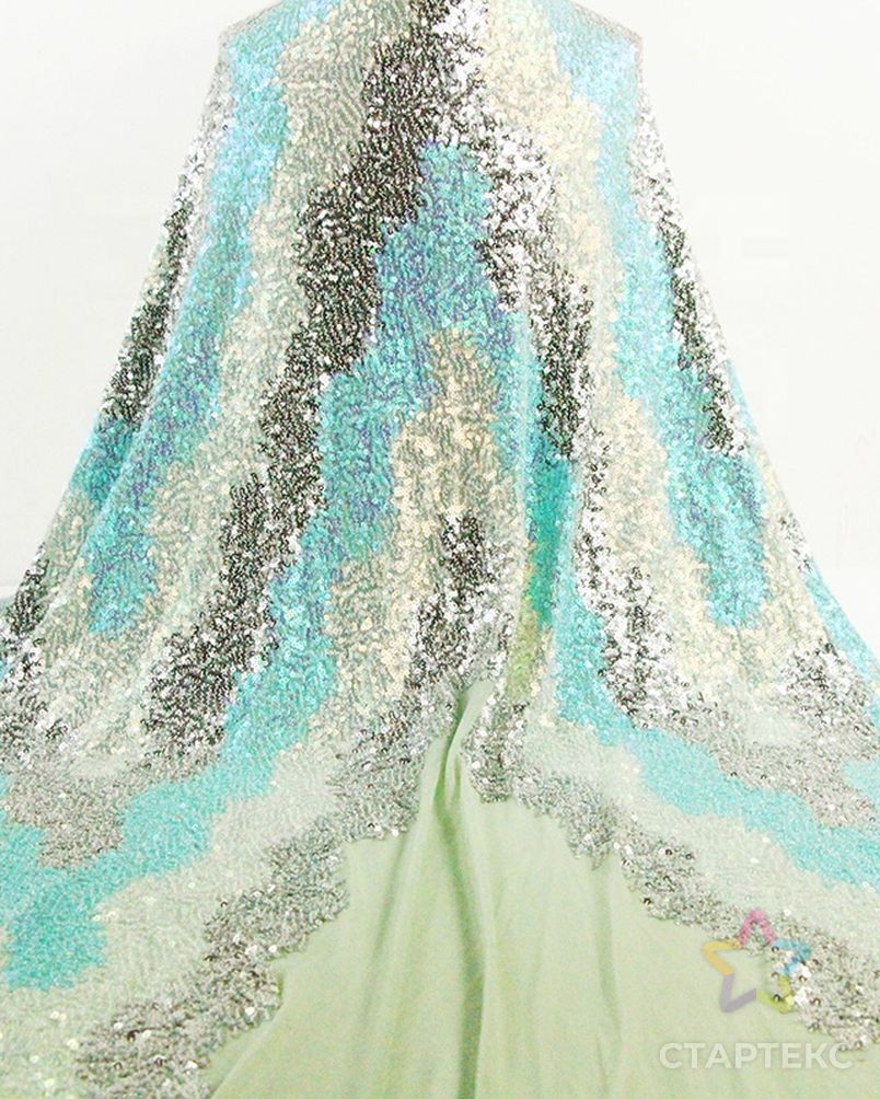 Вечернее платье с V-образной вышивкой и геометрическим рисунком, новая синяя ткань с блестками 3 мм, 2020 арт. АЛБ-1766-1-АЛБ000062452471447 5