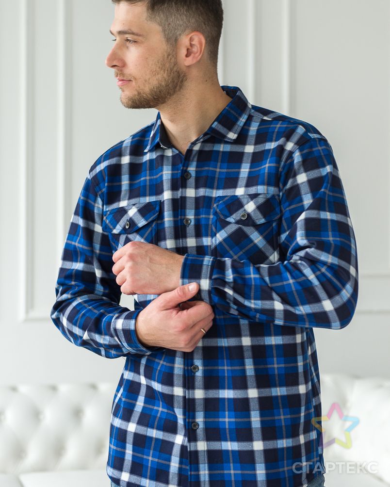 Рубашка мужская утепленная Луи индиго, серый арт. АМД-2246-4-АМД17964924.00004