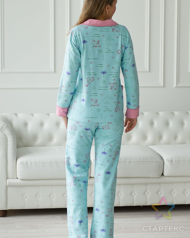 Пижама женская из жакета и брюк из футера Салли голубой, пудровый арт. АМД-2230-2-АМД17964887.00002 4