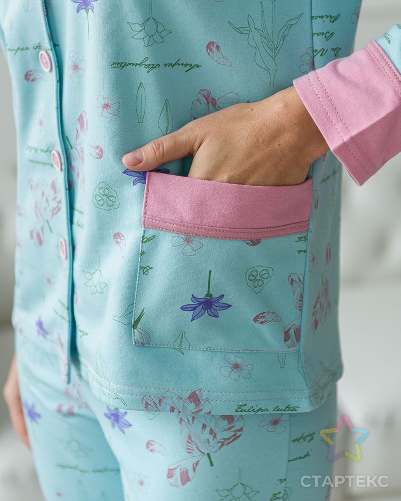 Пижама женская из жакета и брюк из футера Салли голубой, пудровый арт. АМД-2230-1-АМД17964887.00001 6