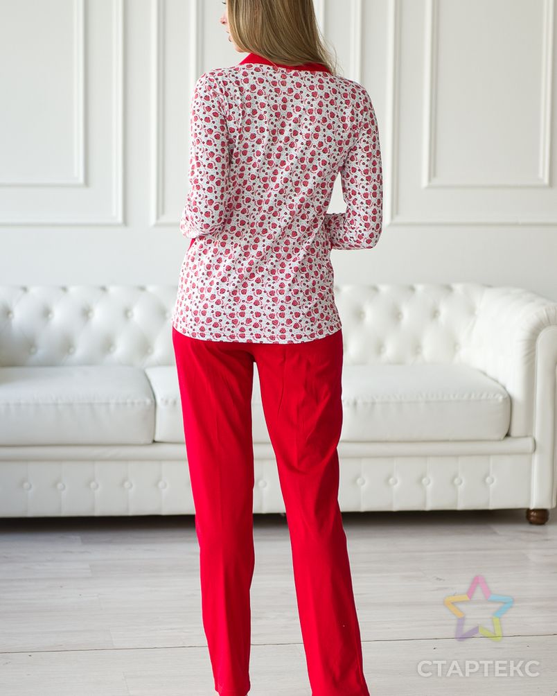 Пижама женская из жакета и брюк из кулирки Эльза клубничка, красный арт. АМД-2220-3-АМД17964580.00003
