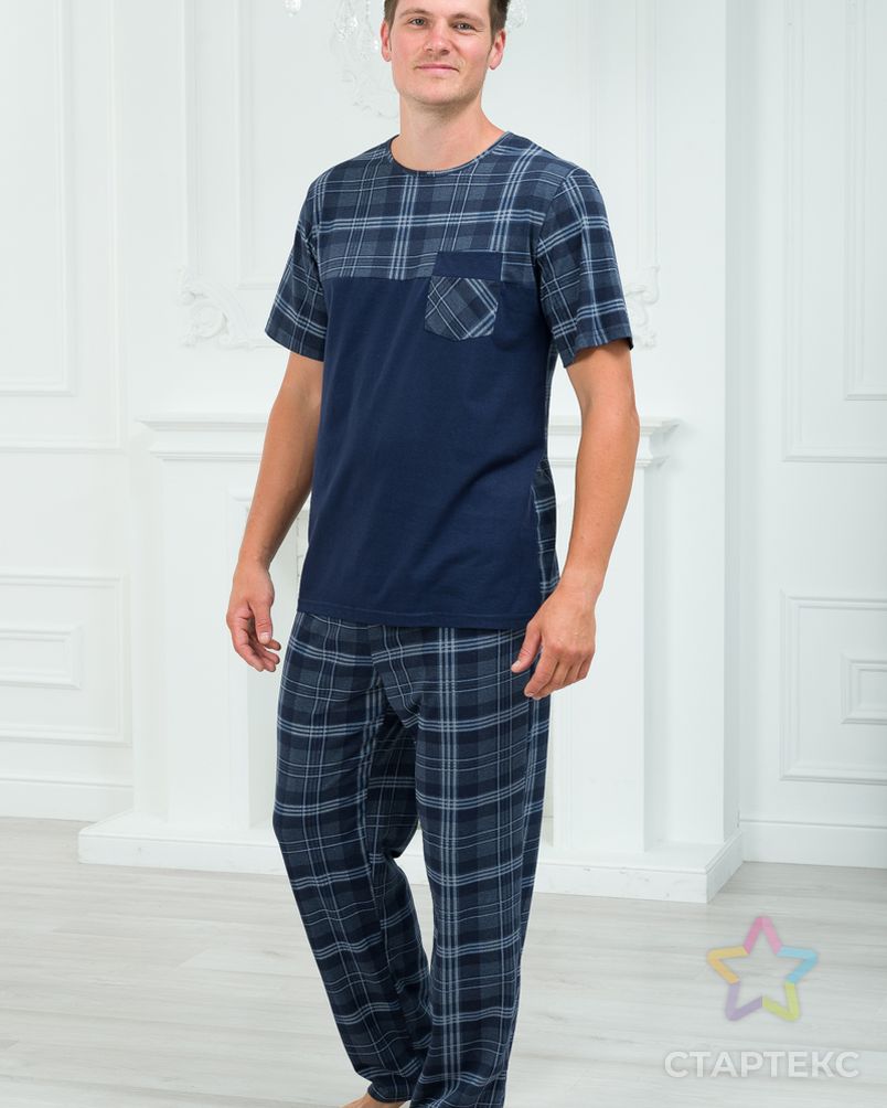 Пижама мужская из футболки с коротким рукавом и брюк из кулирки Макс темно-синяя клетка макси арт. АМД-3111-2-АМД18089640.00002 4