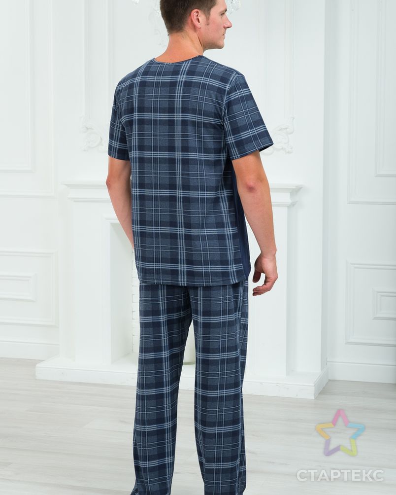 Пижама мужская из футболки с коротким рукавом и брюк из кулирки Макс темно-синяя клетка макси арт. АМД-3111-2-АМД18089640.00002 5
