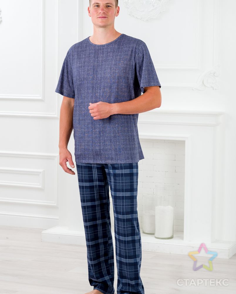 Пижама мужская из футболки с коротким рукавом и брюк из кулирки Генри темно-синяя клетка макси арт. АМД-3113-1-АМД18089642.00001 2
