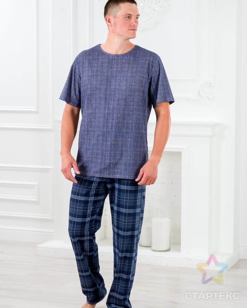 Пижама мужская из футболки с коротким рукавом и брюк из кулирки Генри темно-синяя клетка макси арт. АМД-3113-1-АМД18089642.00001 3