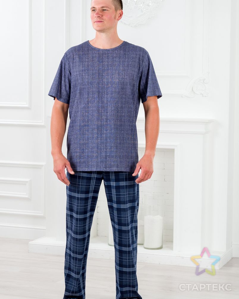 Пижама мужская из футболки с коротким рукавом и брюк из кулирки Генри темно-синяя клетка макси арт. АМД-3113-1-АМД18089642.00001 4