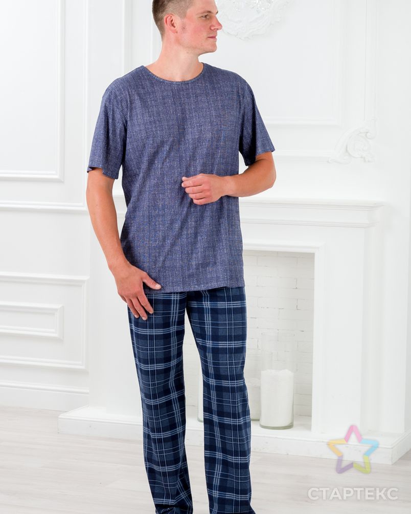 Пижама мужская из футболки с коротким рукавом и брюк из кулирки Генри темно-синяя клетка макси арт. АМД-3113-1-АМД18089642.00001 5