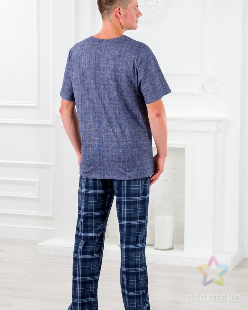 Пижама мужская из футболки с коротким рукавом и брюк из кулирки Генри темно-синяя клетка макси арт. АМД-3113-1-АМД18089642.00001 7