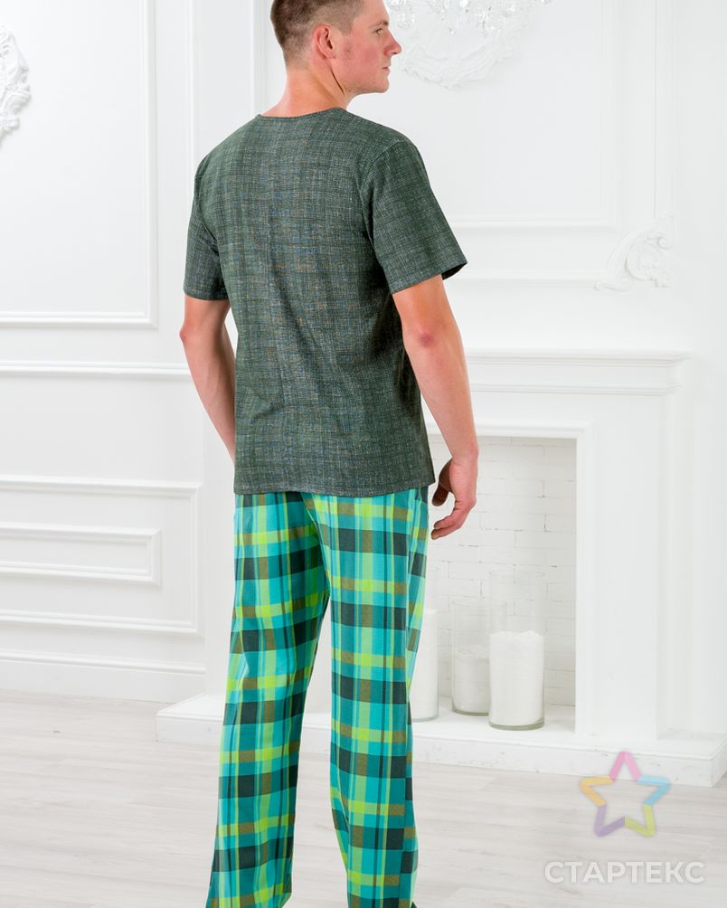 Пижама мужская из футболки с коротким рукавом и брюк из кулирки Генри бирюзовая клетка арт. АМД-3116-2-АМД18089645.00002