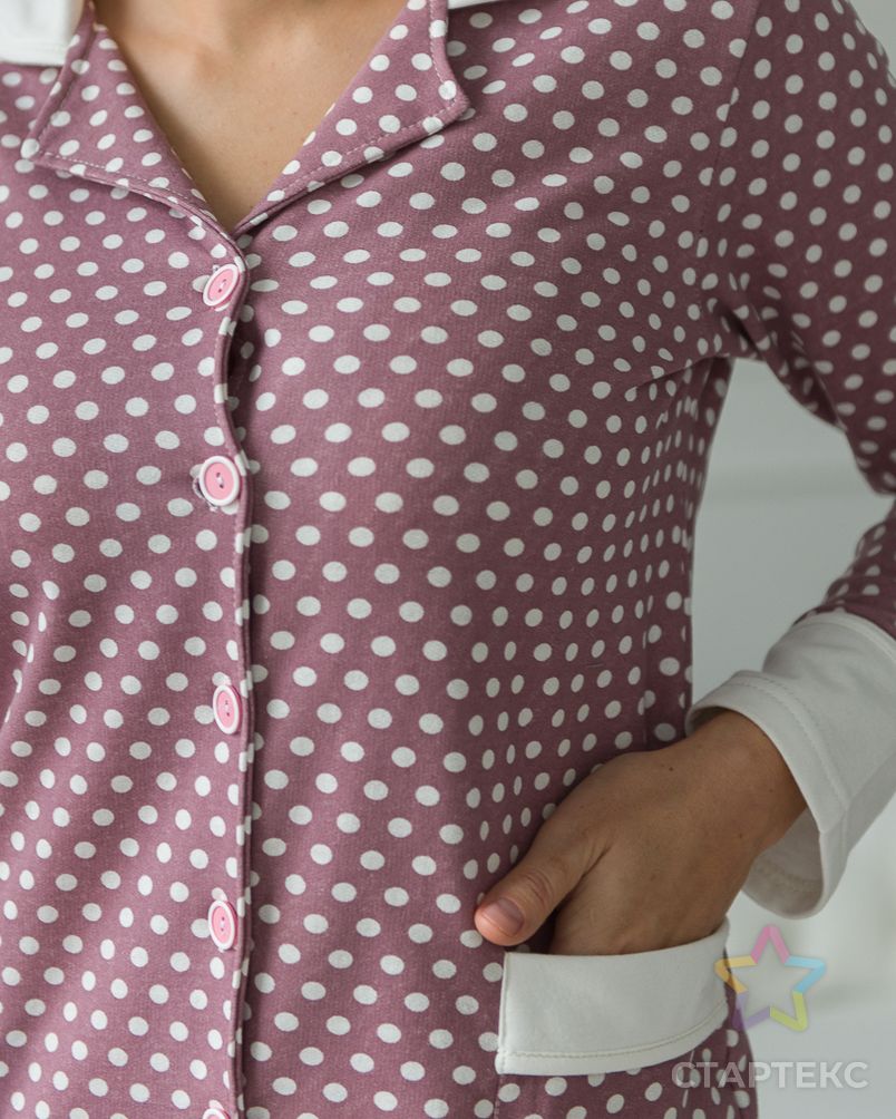 Пижама женская из жакета и брюк из футера Салли горошек на кофе, экрю арт. АМД-2217-8-АМД17964577.00008