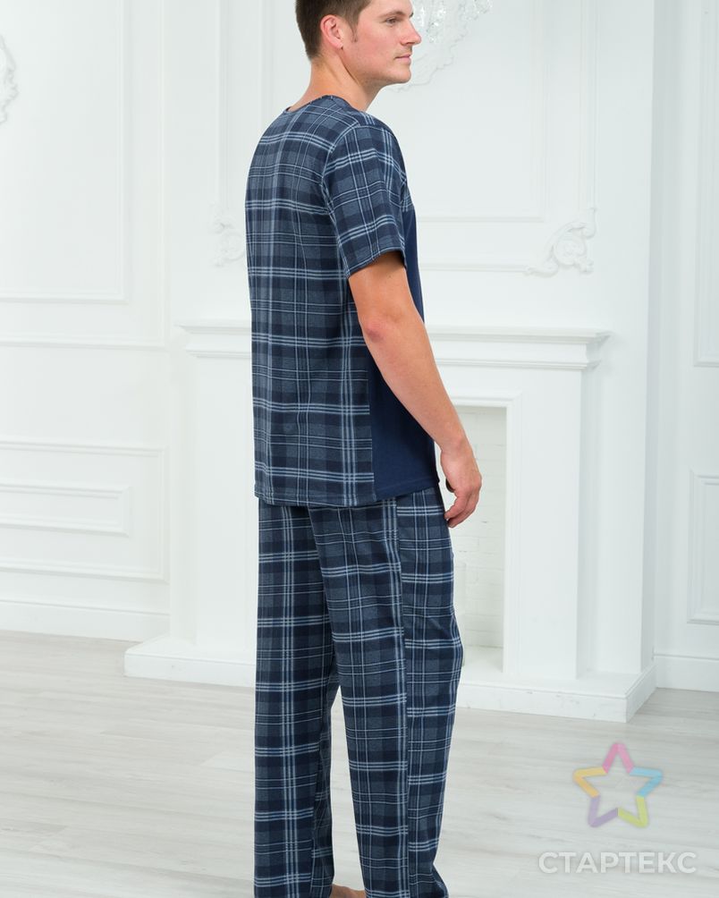 Пижама мужская из футболки с коротким рукавом и брюк из кулирки Макс темно-синяя клетка арт. АМД-3114-6-АМД18089643.00006 6