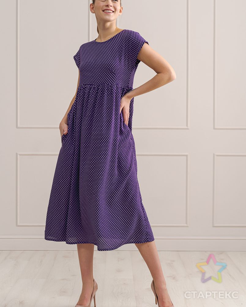 Платье женское из штапеля Лолита горох на фиолетовом арт. АМД-2702-6-АМД18076981.00006 4