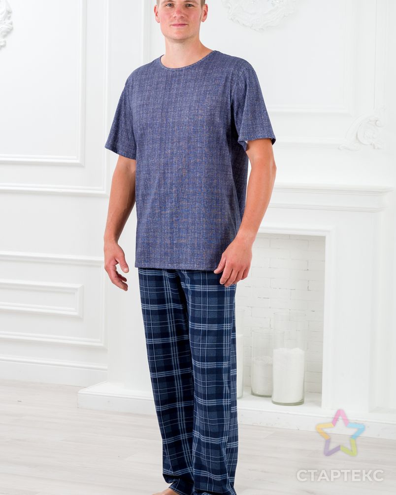 Пижама мужская из футболки с коротким рукавом и брюк из кулирки Генри темно-синяя клетка арт. АМД-3112-4-АМД18089641.00004 3