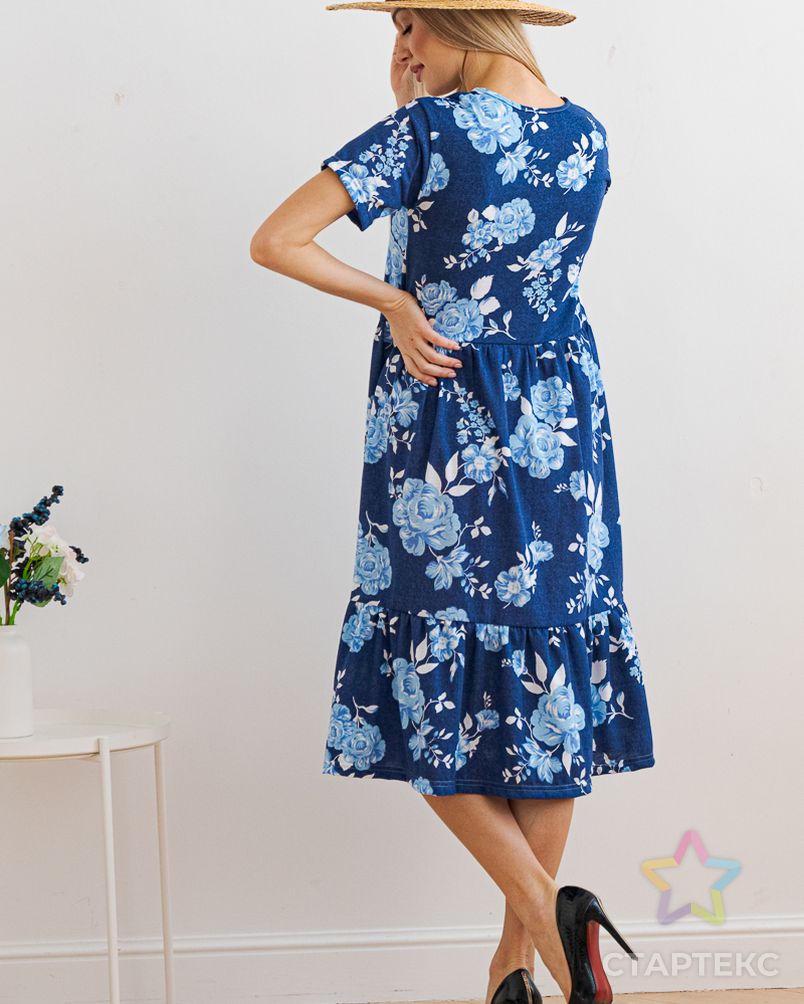 Платье женское с рукавами из кулирки Шейла голубой пион арт. АМД-375-3-АМД17926849.00003 2